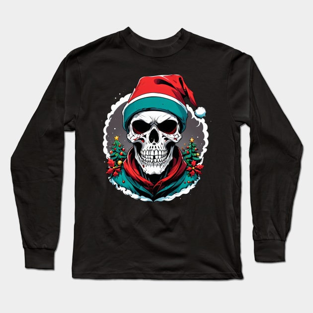 Christmas Skull Long Sleeve T-Shirt by Benares